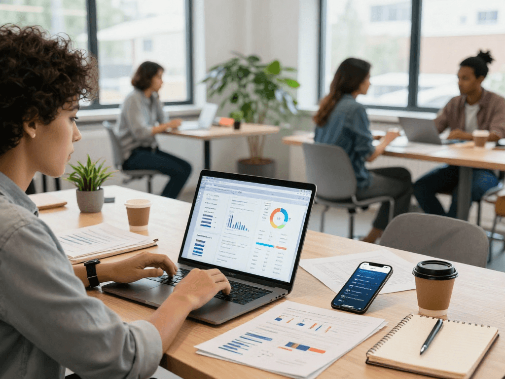 Purchase app installs in a modern marketing workspace with analytics analysis.