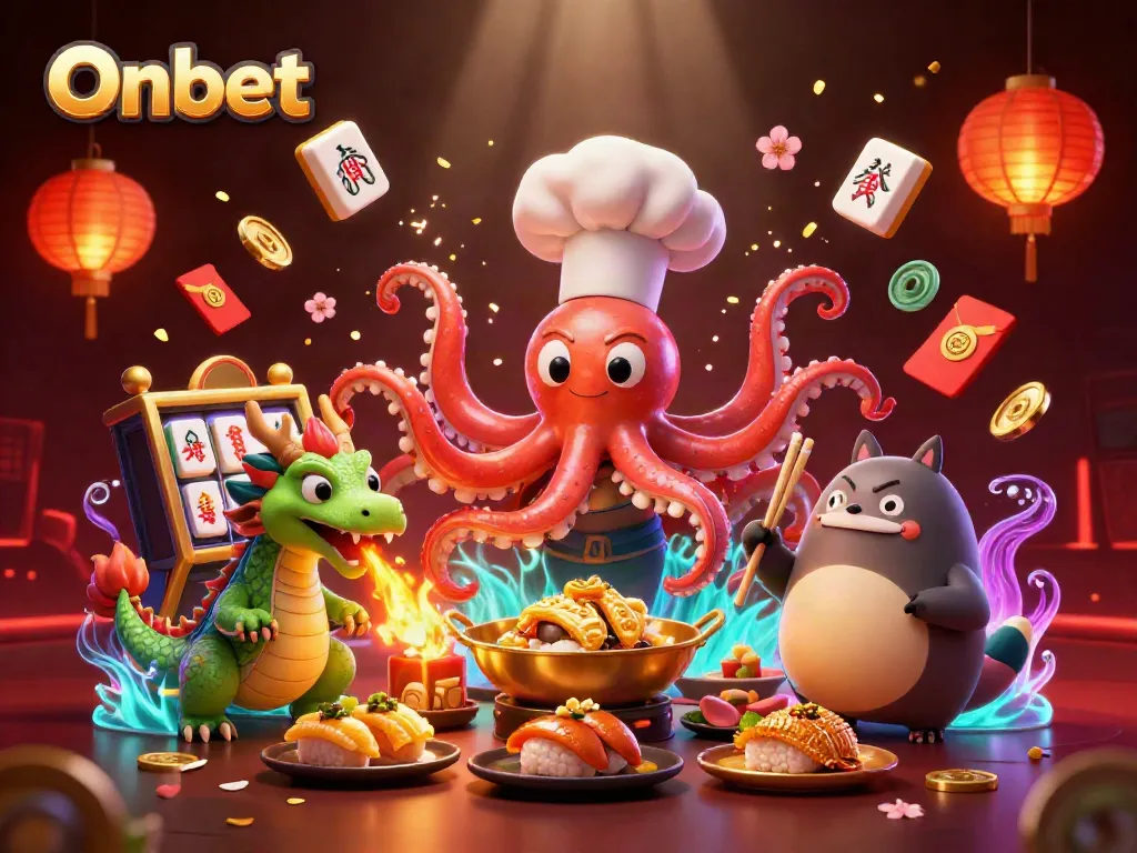 Experience Onbet's dynamic gaming scene with illustrated characters and rich casino elements.