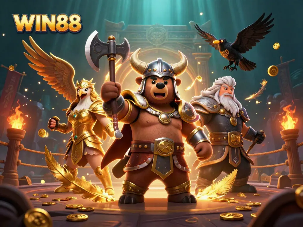 Experience thrilling wins and excitement with WIN88 in this vibrant 3D casino scene.