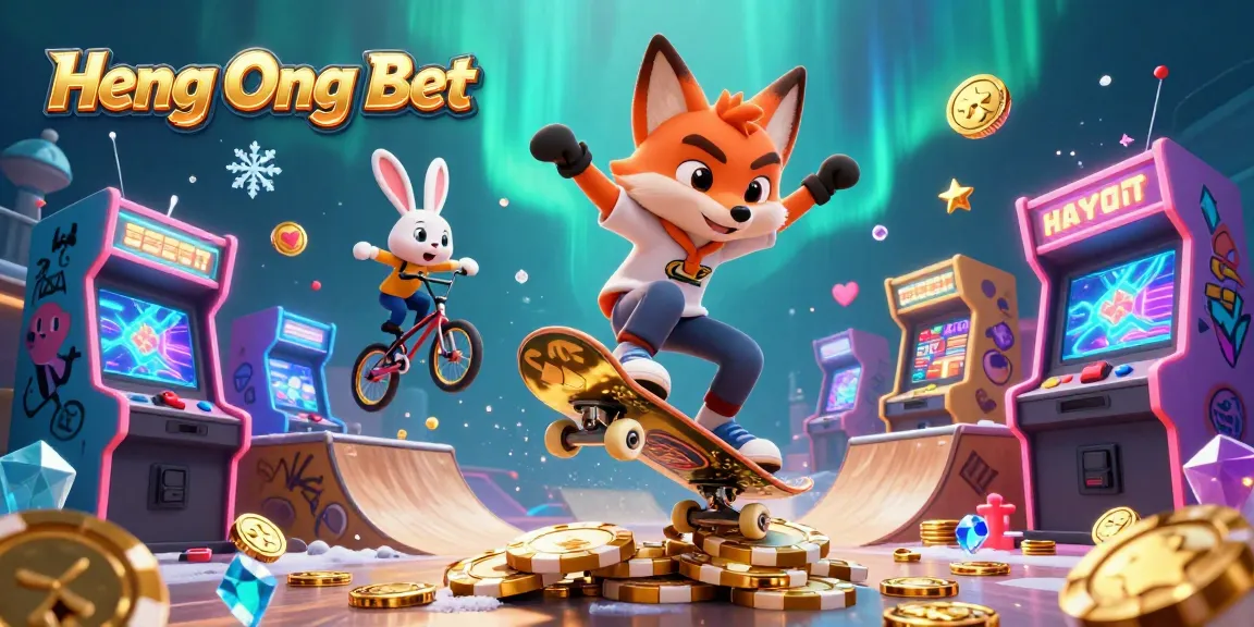 Experience exciting gameplay with Heng Ong Bet as a fox performs tricks over poker chip ramps.