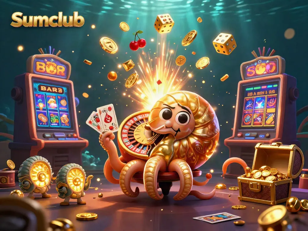 Experience the excitement of Sumclub with a vibrant casino scene featuring a nautilus roulette wheel and dynamic game elements.