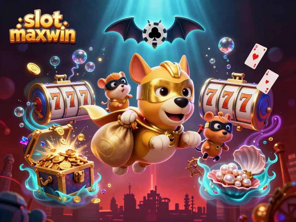 Experience thrilling gameplay with slot maxwin featuring a 3D cartoon superhero dog and treasures in vibrant colors.