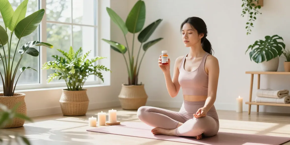 Relaxing scene with CBD gummies and meditation for wellness