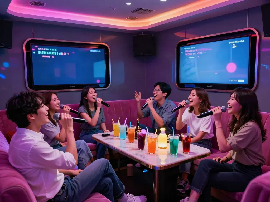 강남 달토에서 즐거운 친구들과 함께 노래를 부르는 모습