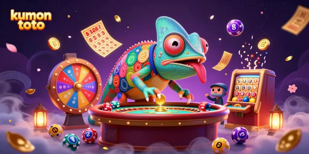 Experience kumon toto with vibrant lottery games, fortune, and casino excitement in an illustrated scene.