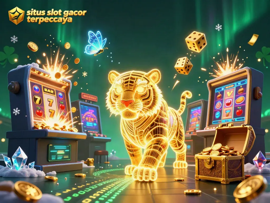 Spin slots and win big with situs slot gacor terpercaya featuring vibrant golden tiger and thrilling effects.