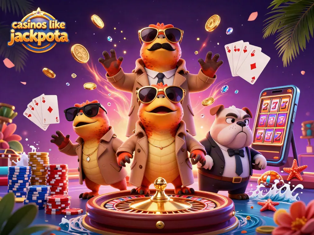 Players enjoy an exciting moment at casinos like jackpota with vibrant illustrations of raptors and golden coins.