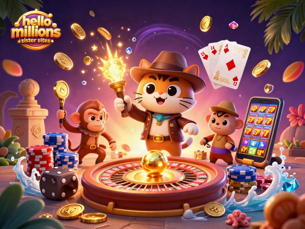 Discover exciting gameplay at hello millions sister sites with vibrant casino elements and colorful characters.
