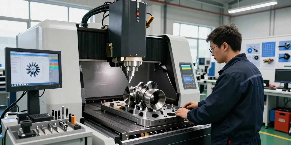 Leading aerospace CNC parts manufacturers workshop with technician operating precision equipment and showcasing intricate components.