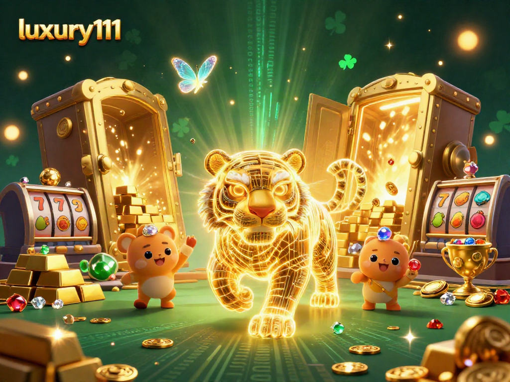 Experience the thrills of luxury111 with a golden tiger amidst dazzling casino elements.