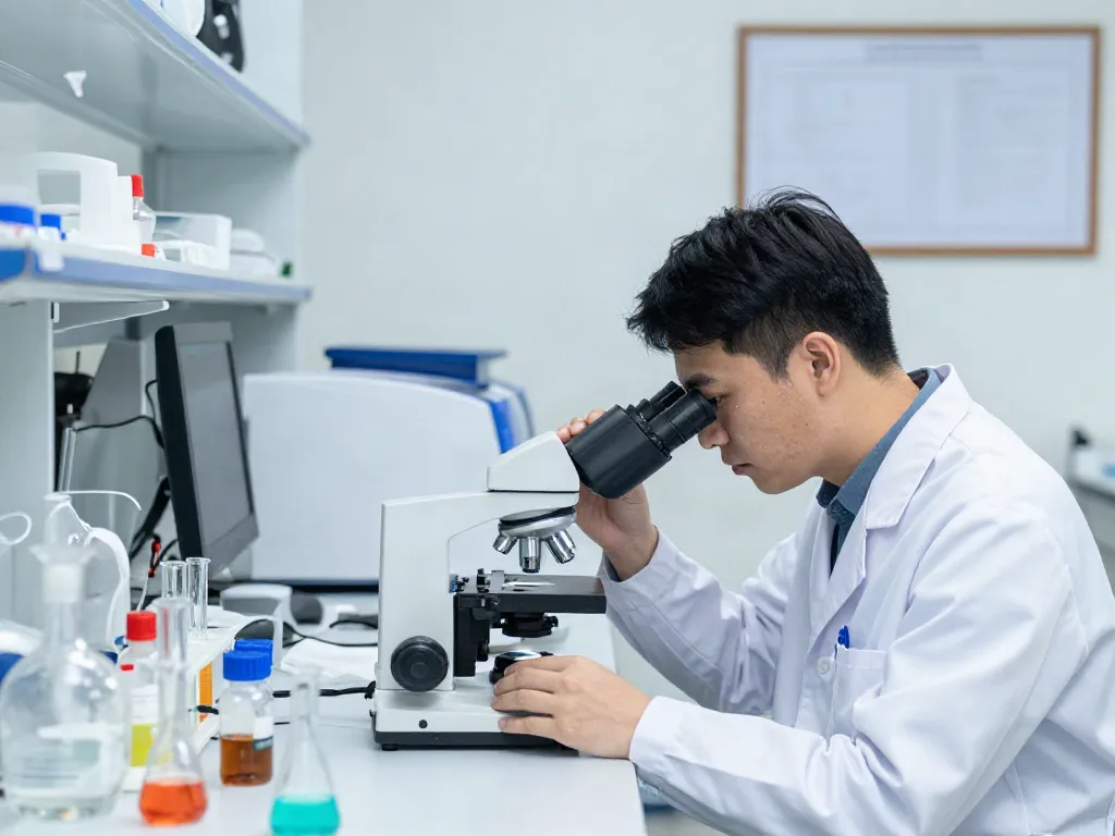 MOTS-c for sale in a research lab with scientists analyzing samples under high-quality equipment.
