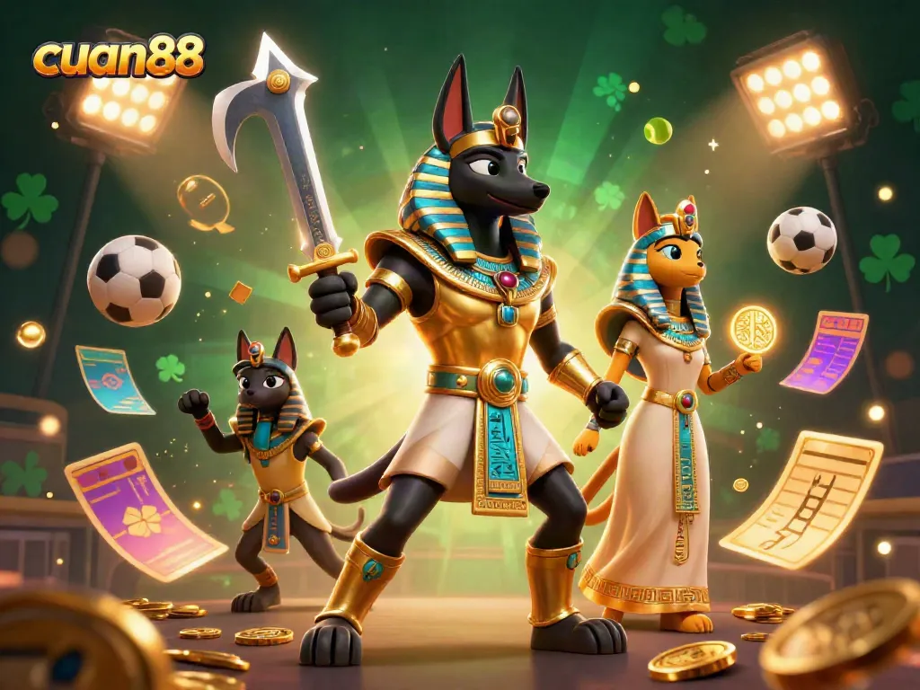 Experience action and excitement with cuan88 in a dynamic Egyptian-themed casino scene.
