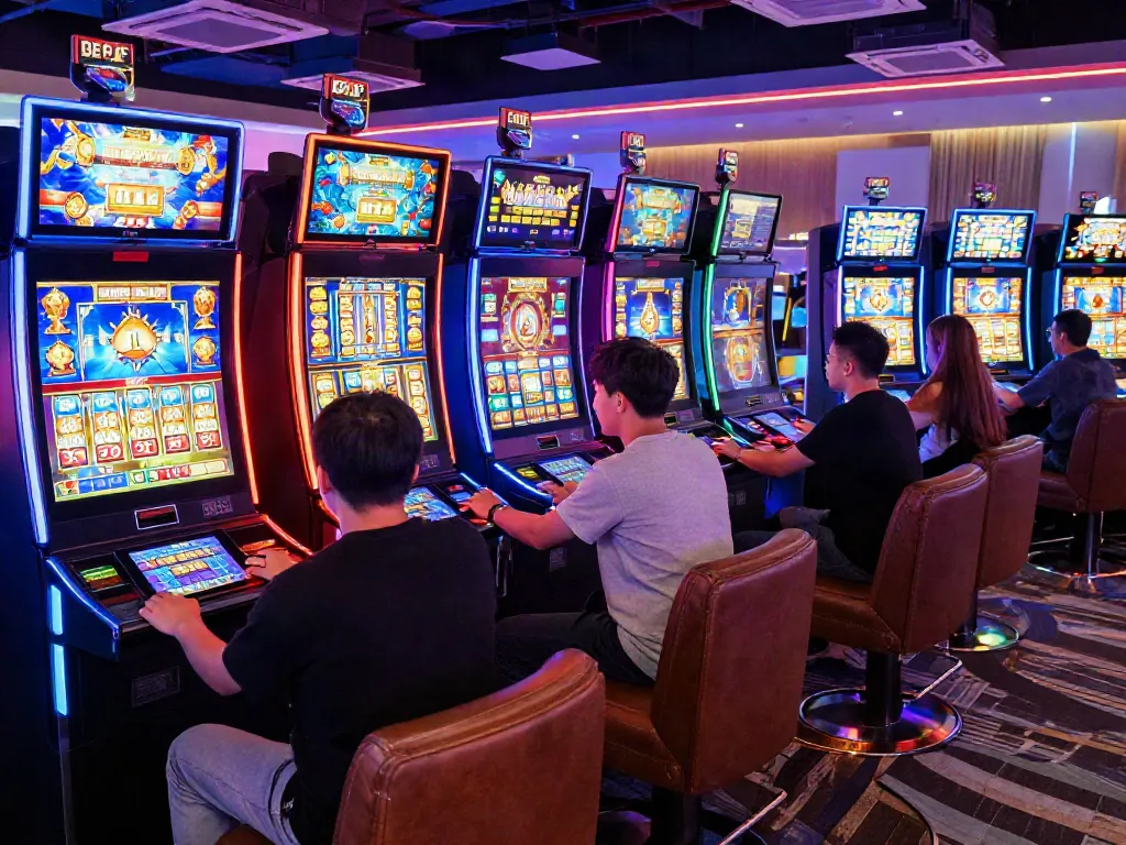 Players enjoying slot online gacor machines in a lively, engaging casino environment.