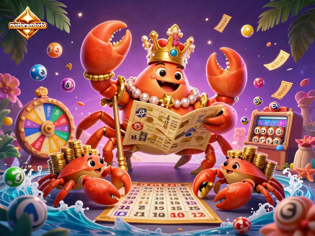 Experience thrilling games with mataramtoto, featuring lively visuals of a crab emperor and dynamic gaming elements.