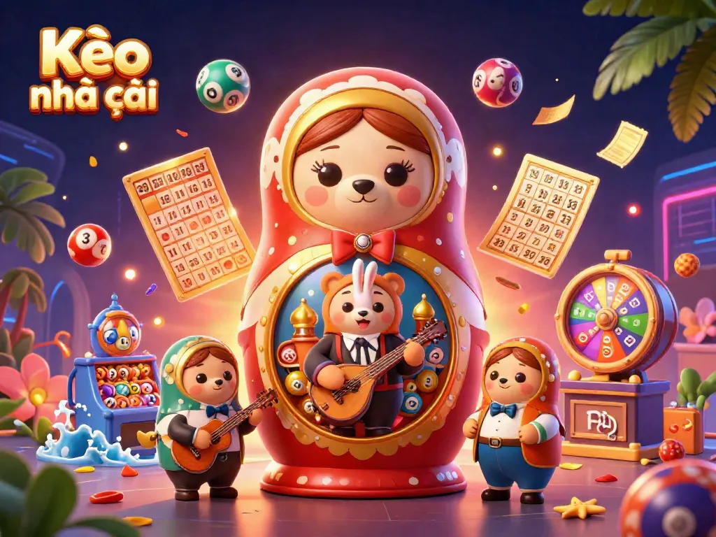 Experience Kèo nhà cái excitement with a vibrant 3D illustration showcasing a dynamic casino scene featuring playful bears and energetic game elements.