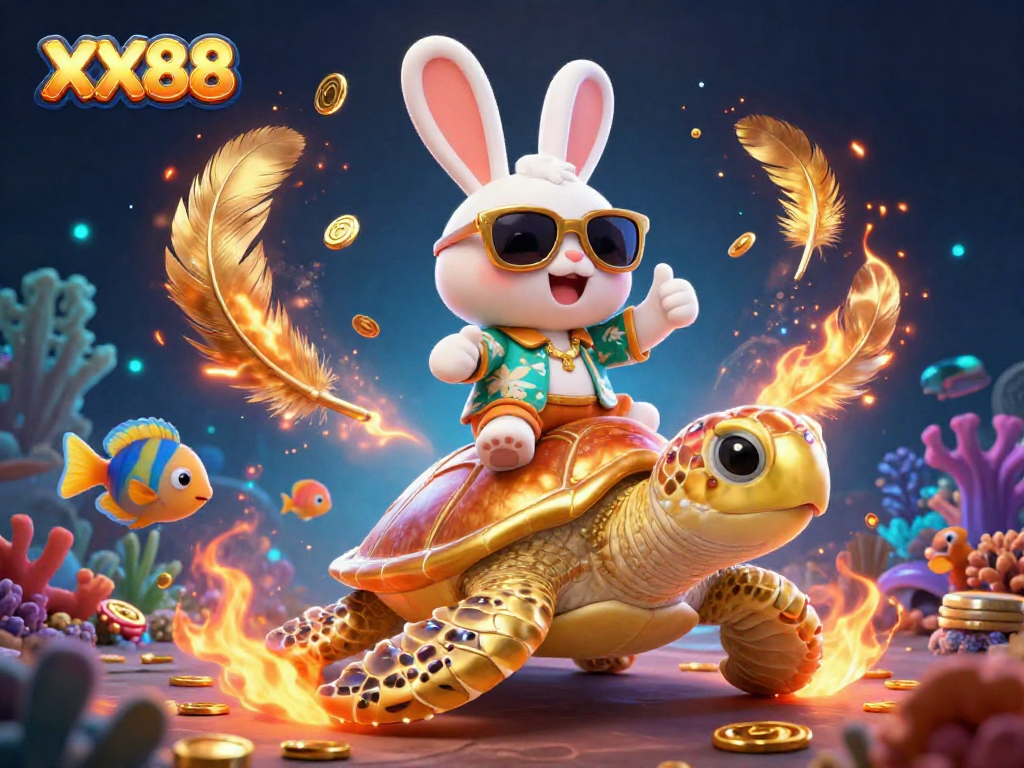 Experience thrilling gameplay at XX88 with a lucky rabbit and golden turtle in a vibrant scene.