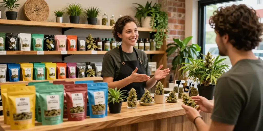 Alien Labs Brain Wash premium cannabis flower displayed in a vibrant retail space.