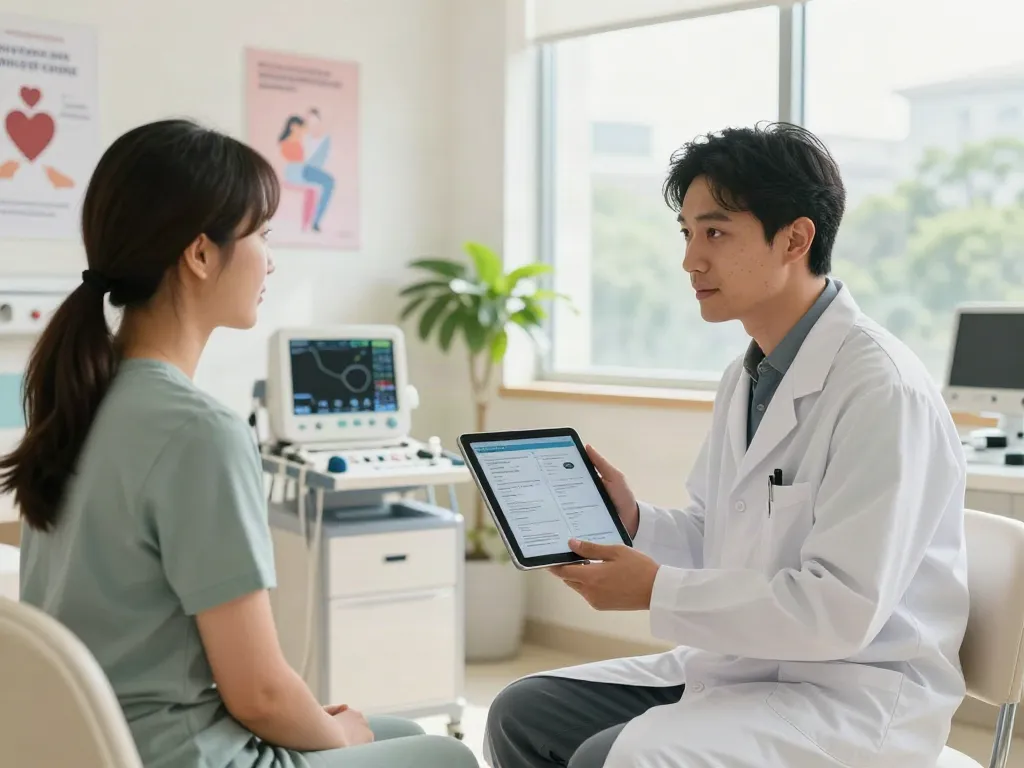 Heart failure treatment UAE consultation with a compassionate doctor and patient in a modern medical setting, emphasizing advanced care.