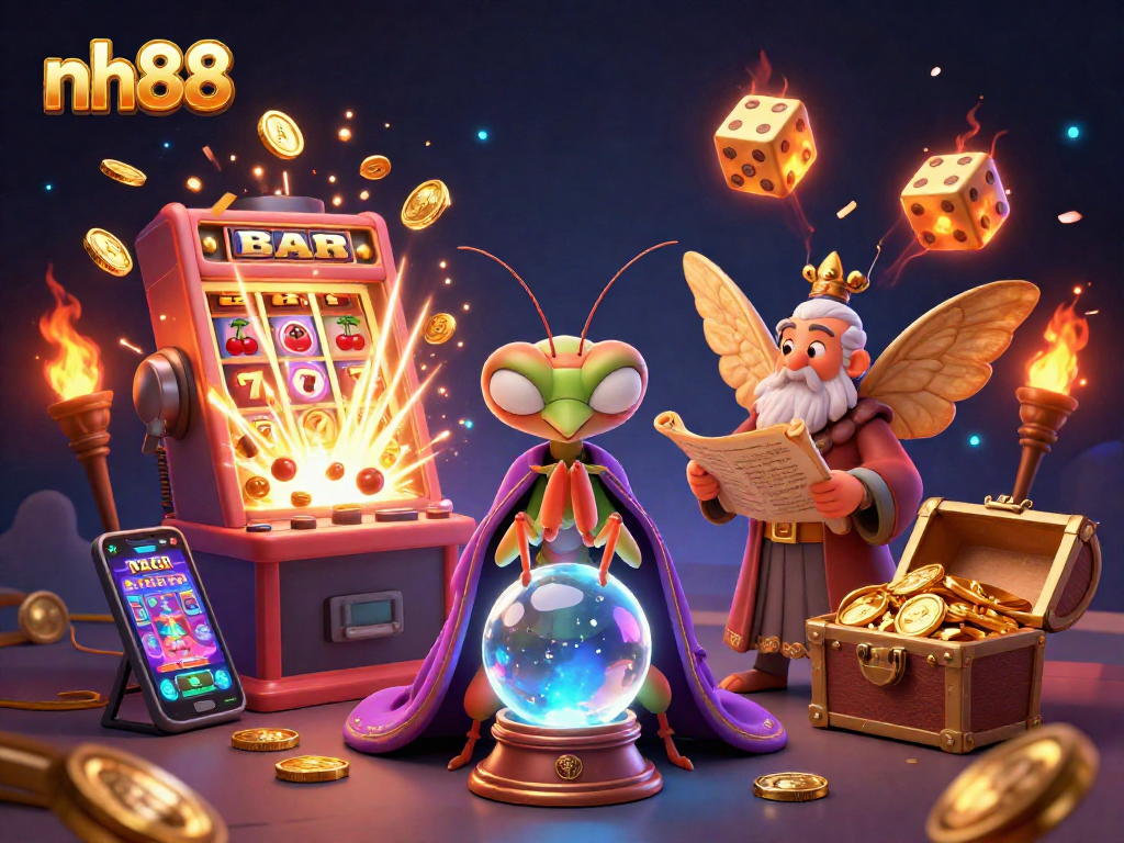 nh88 captivates players with a 3D cartoon illustration of a fortune teller revealing winnings and exciting games.