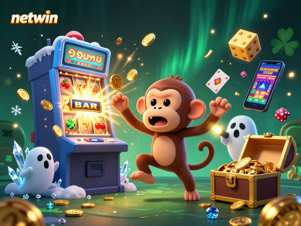 Experience the excitement of netwin with lively illustrations of casino games, characters, and dynamic jackpots.