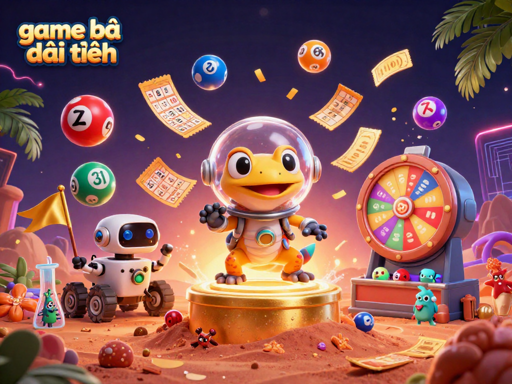 Experience game bài đổi thưởng action with an adventurous Martian gecko in a colorful casino scene.