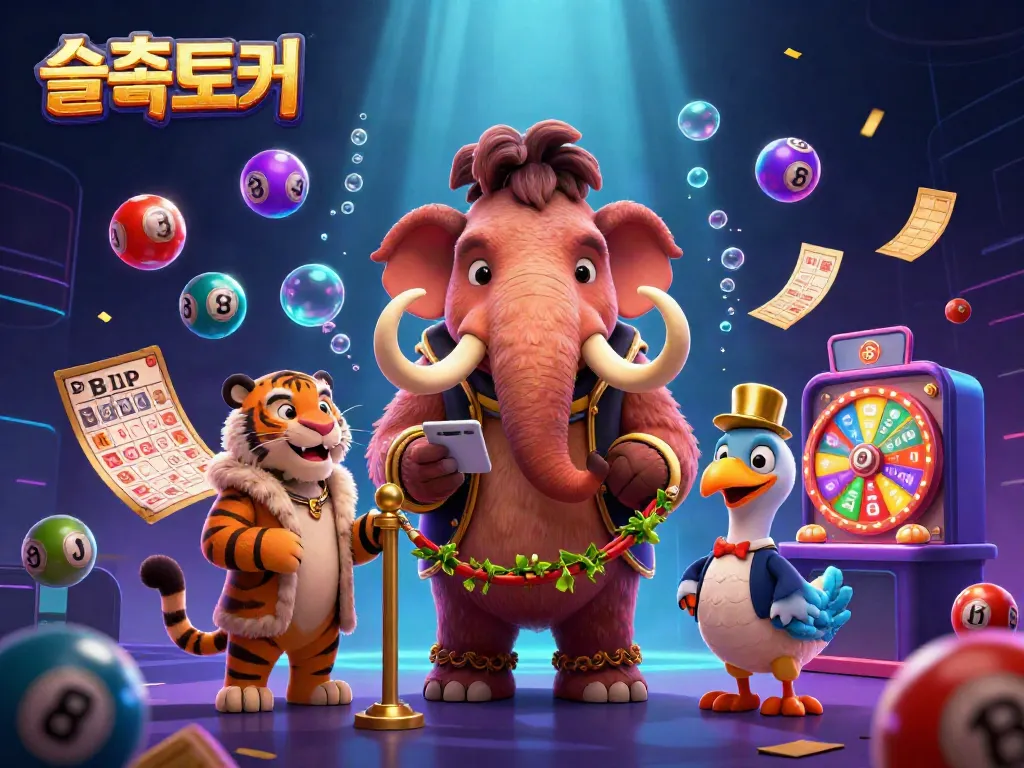 Slots community illustration showcasing 슬롯토커 with vibrant characters and casino elements for exciting gaming experience.