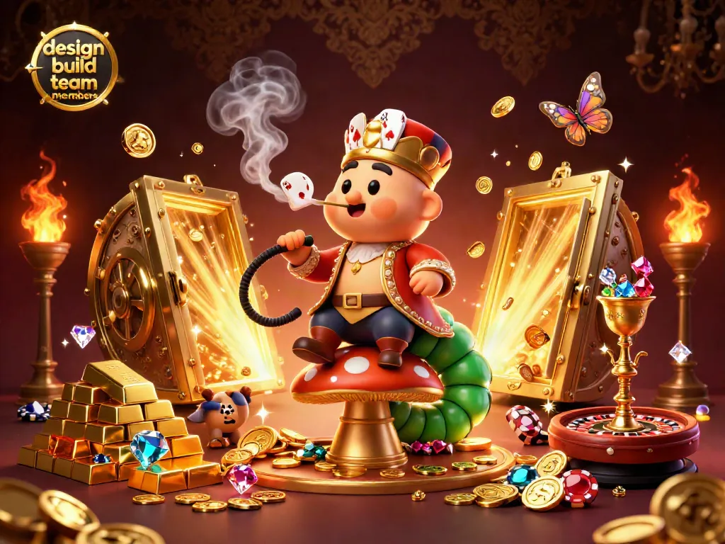 Engage with design build team members in a vibrant casino-themed scene featuring poker symbols.