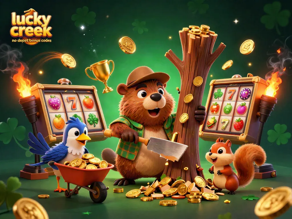 Spin to win with lucky creek no deposit bonus codes amid golden coins and vibrant slot reels