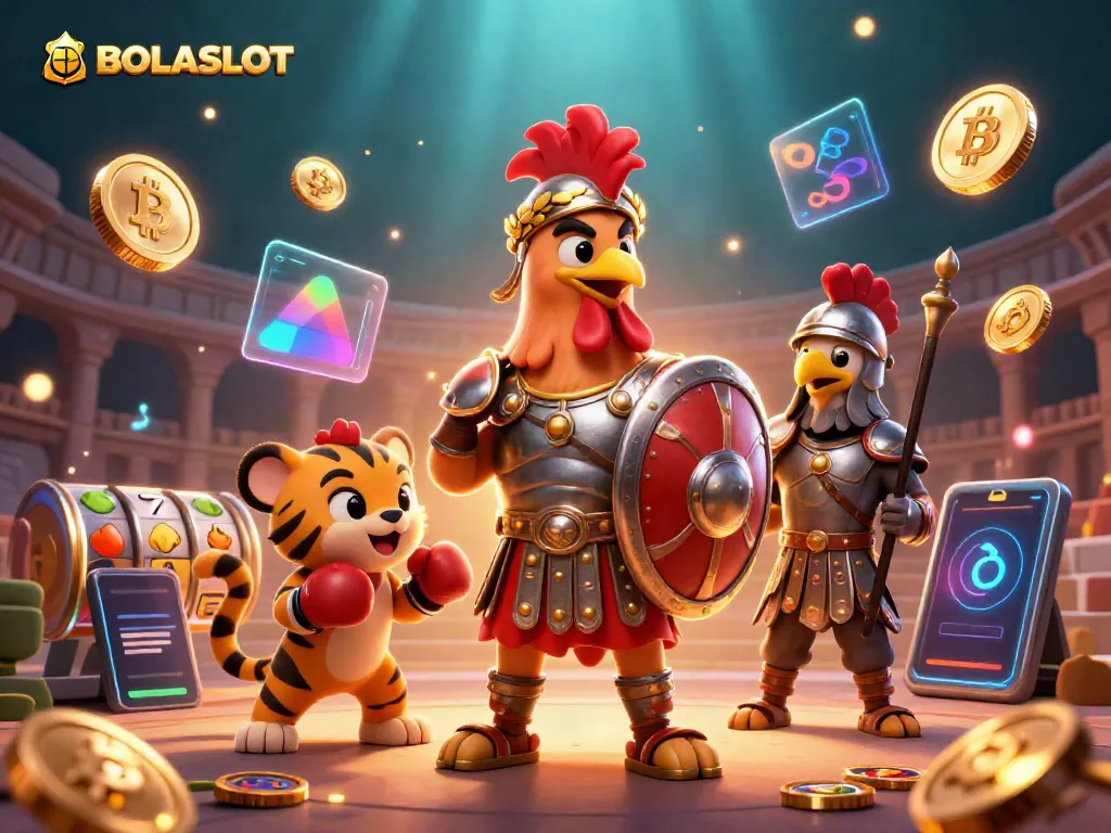 BOLASLOT showcases a thrilling gambling scene with characters and vibrant casino elements.