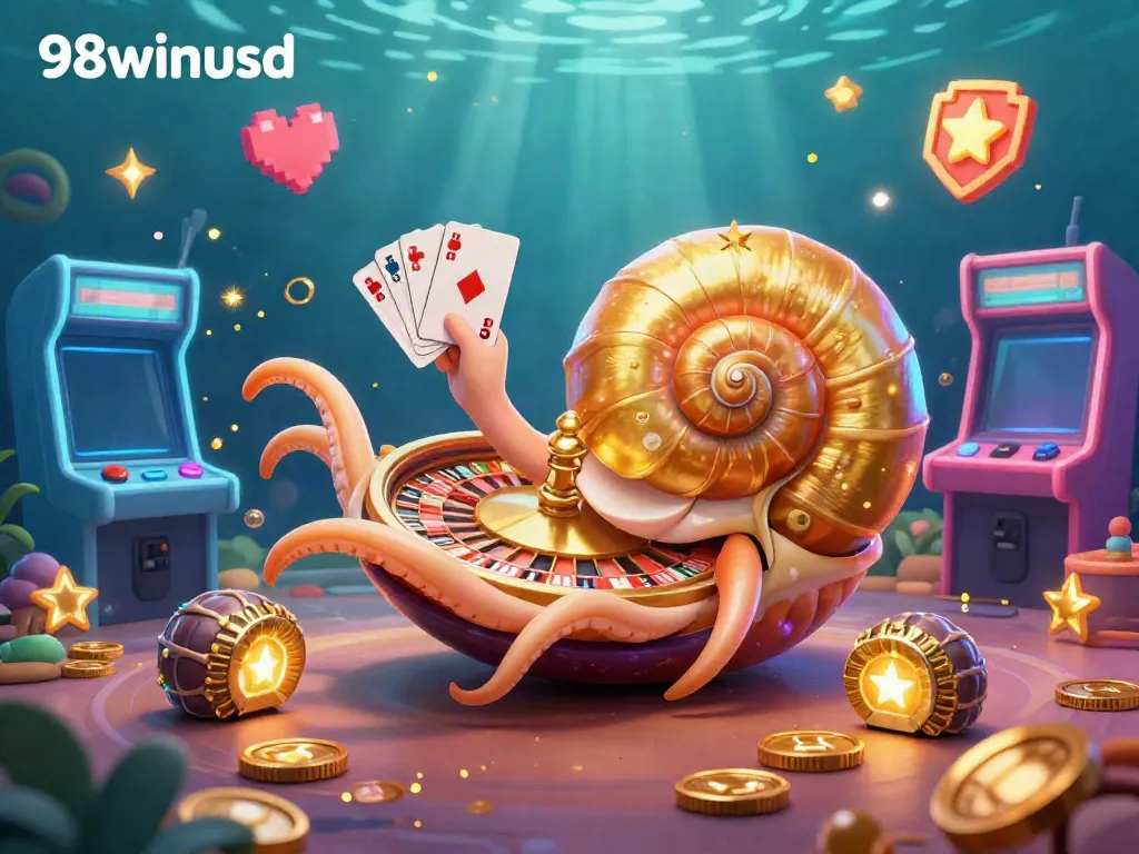 Engage with 98winusd as you play with the ancient nautilus in a vibrant casino scene full of glowing games.