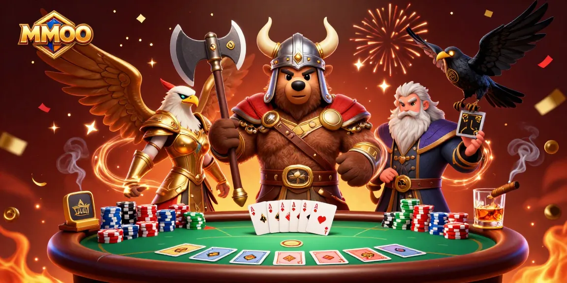 Experience the thrill of MMOO poker with dynamic 3D characters and vibrant casino elements.