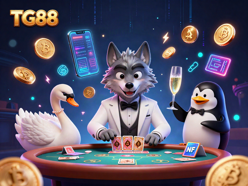 Experience the thrill of TG88 with animated characters at a vibrant baccarat table, betting big!