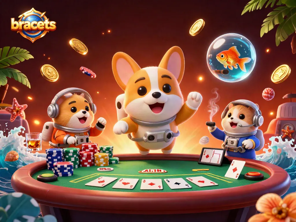 Bracelets blend with casino elements in zero gravity, capturing a fun gambling scene.