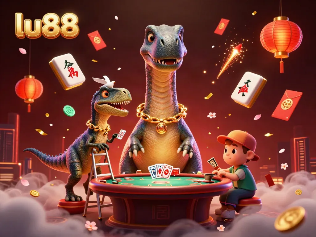 Experience thrilling gaming at lu88 with a dynamic brontosaurus and clever raptor in a vibrant casino