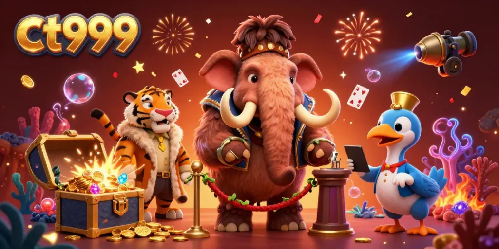Experience the thrill of ct999 gaming with colorful 3D characters and dynamic elements in a vibrant casino scene.