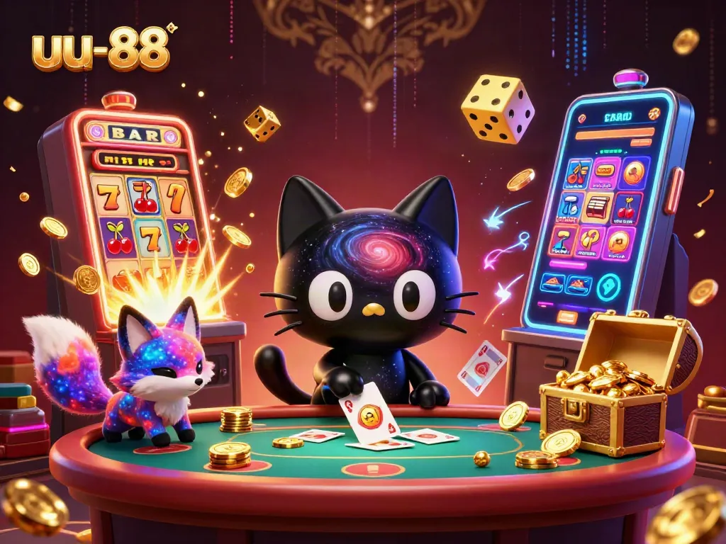 Engage in thrilling action at uu-88 with vibrant casino elements and animated characters.