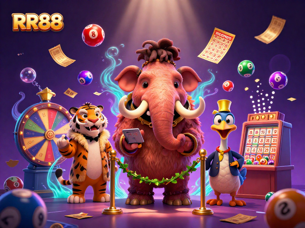 Experience the excitement of RR88 with a vibrant 3D casino scene featuring unique characters and dynamic gaming elements.