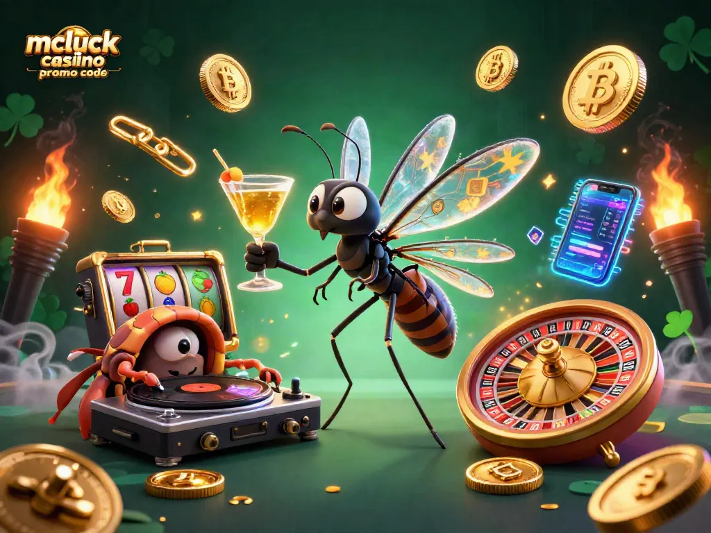 Engage with the mcluck casino promo code in a vibrant, playful 3D casino scene bursting with energy and color.