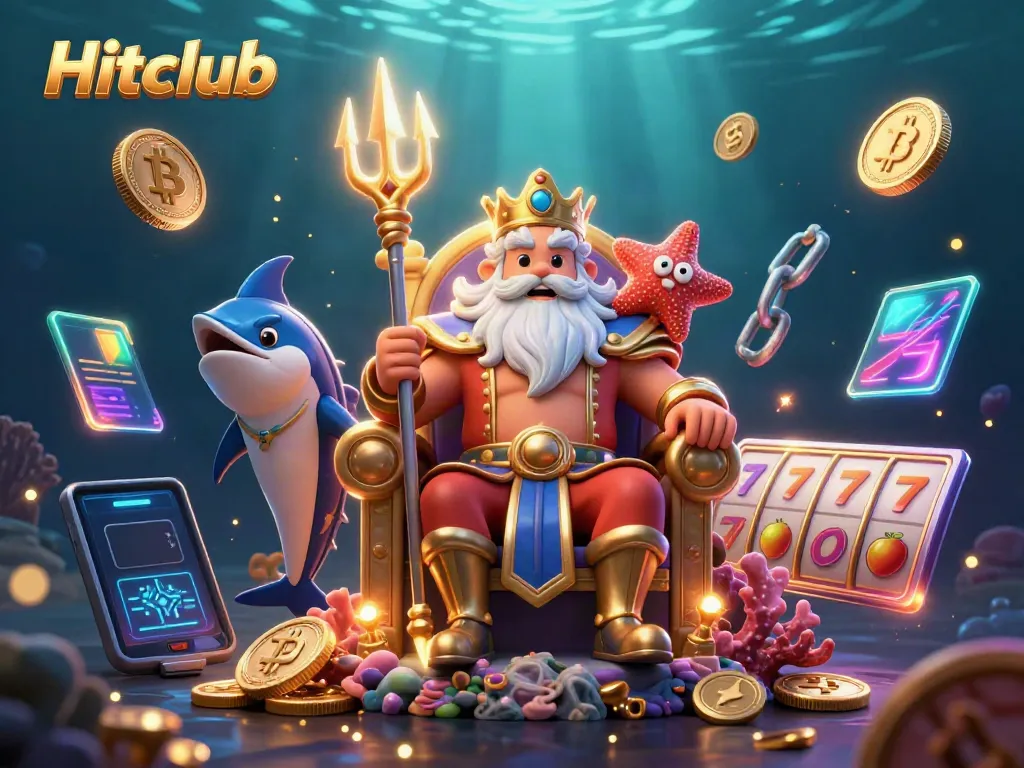 Hitclub brings vibrant 3D sea king Neptune and treasures to life in an enchanting casino scene.