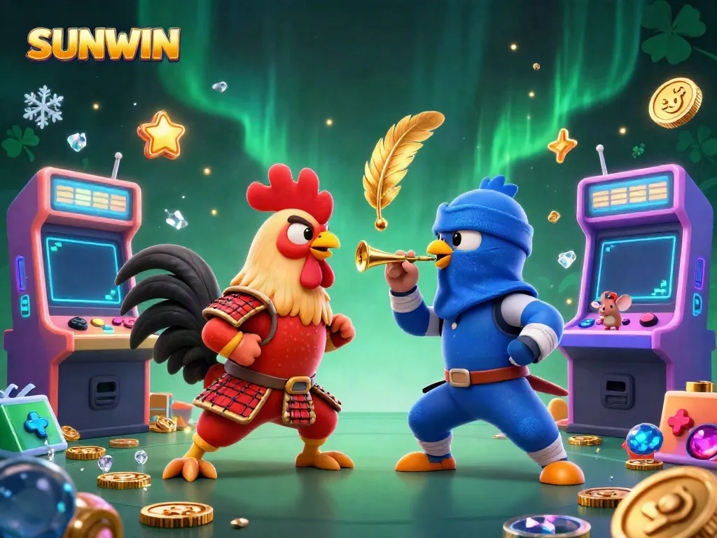 Experience the excitement of SUNWIN with 3D cartoon fighting roosters in an electrifying gaming scene.