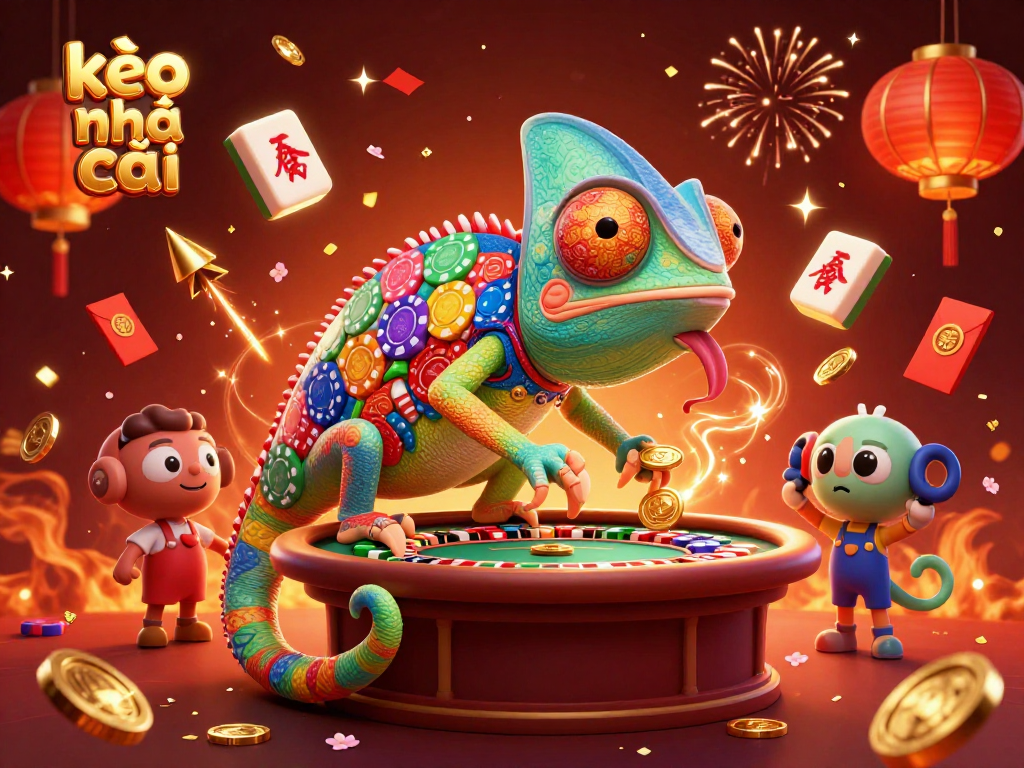 Engage with kèo nhà cái in a vibrant casino environment showcasing a colorful chameleon and dynamic gaming elements.
