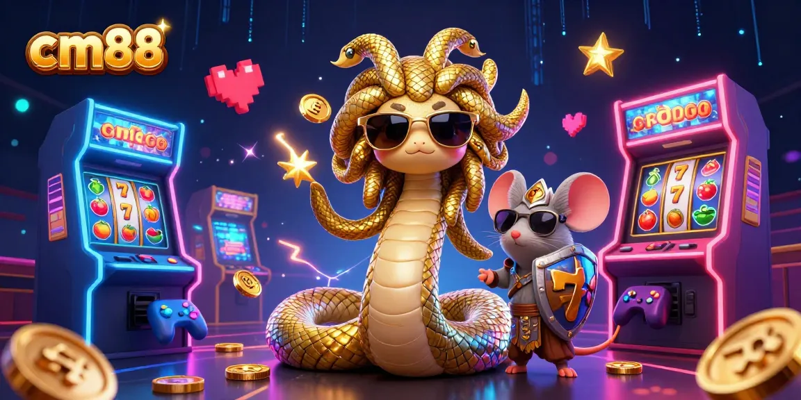 Experience thrilling gaming adventures at cm88 with Medusa and a warrior mouse amidst dynamic casino excitement.