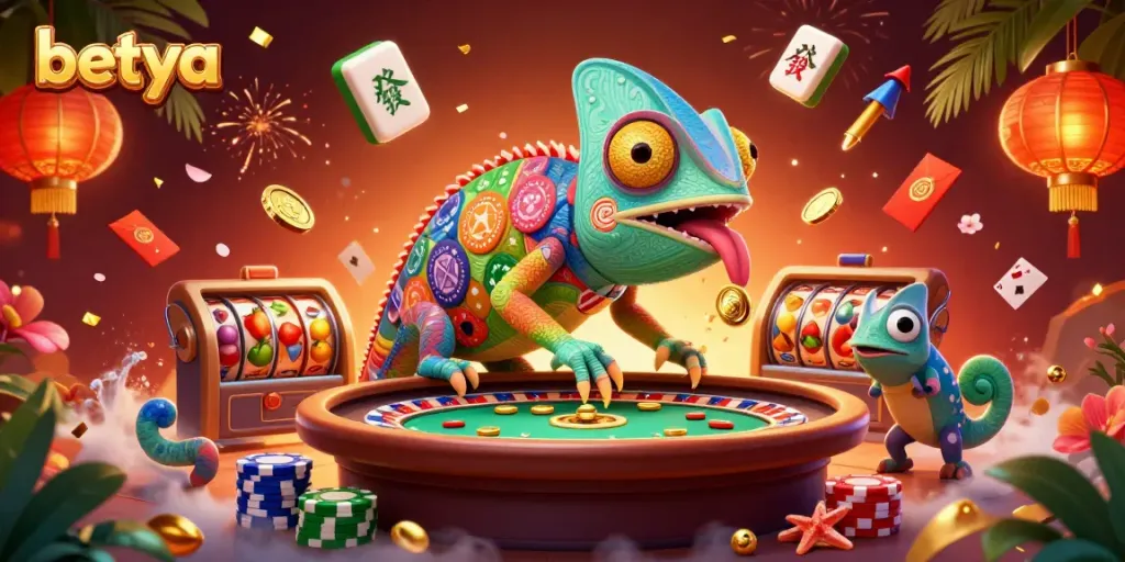 Experience thrilling gameplay at betya with vibrant visuals of a casino scene featuring slots and elements